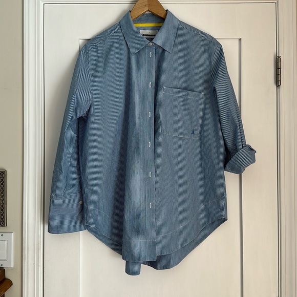 Armed Angels current season blue fine pinstriped cotton shirt. Size Small - Picture 1 of 10